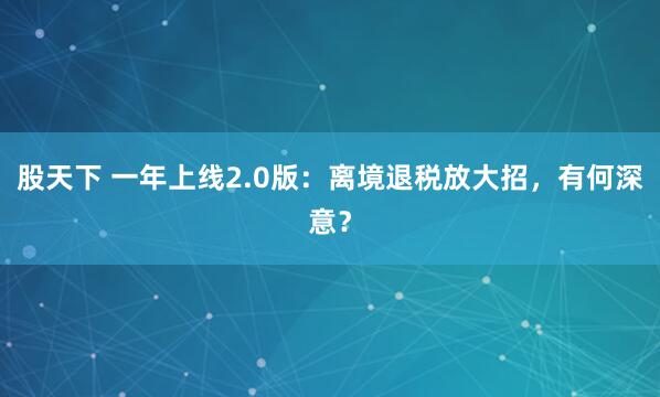 股天下 一年上线2.0版：离境退税放大招，有何深意？